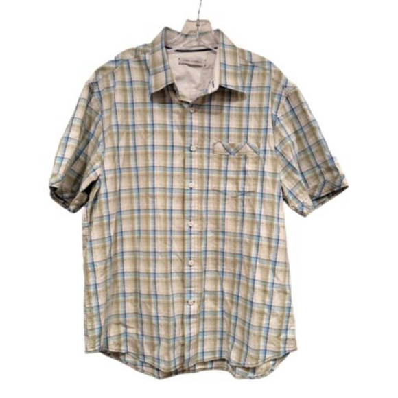 James Campbell Other - James Campbell Men's XL Plaid Cotton Button-Down Short Sleeve Green Blue White